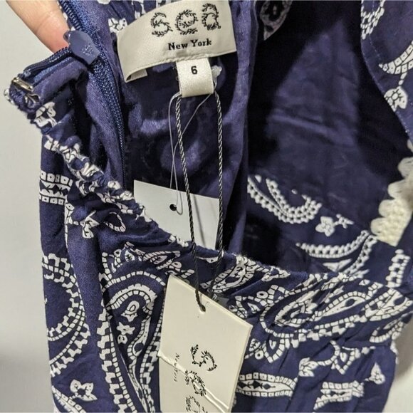 Nwt Sea Ny | Theodora Apron Dress In Blue Paisley - Picture 6 of 16